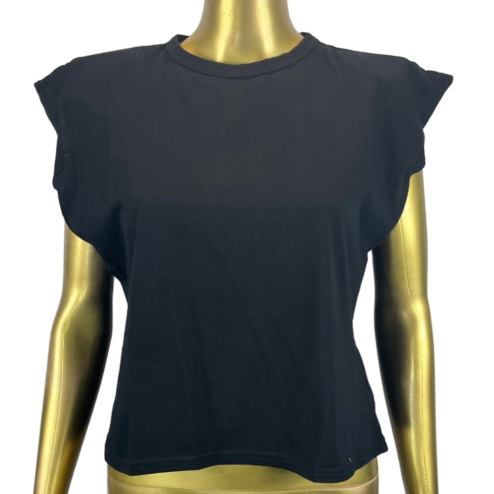 NWT Nasty Gal Black Padded Shoulder Muscle Tee Cotton Statement Top Size 4